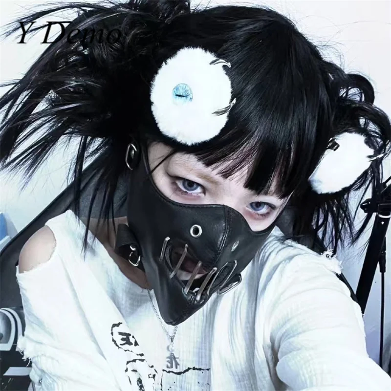 

Y Demo Punk Pu Leather Hollow Out Rivets Mask Unisex Rock Streetwear Stretchy Cosplay Masks