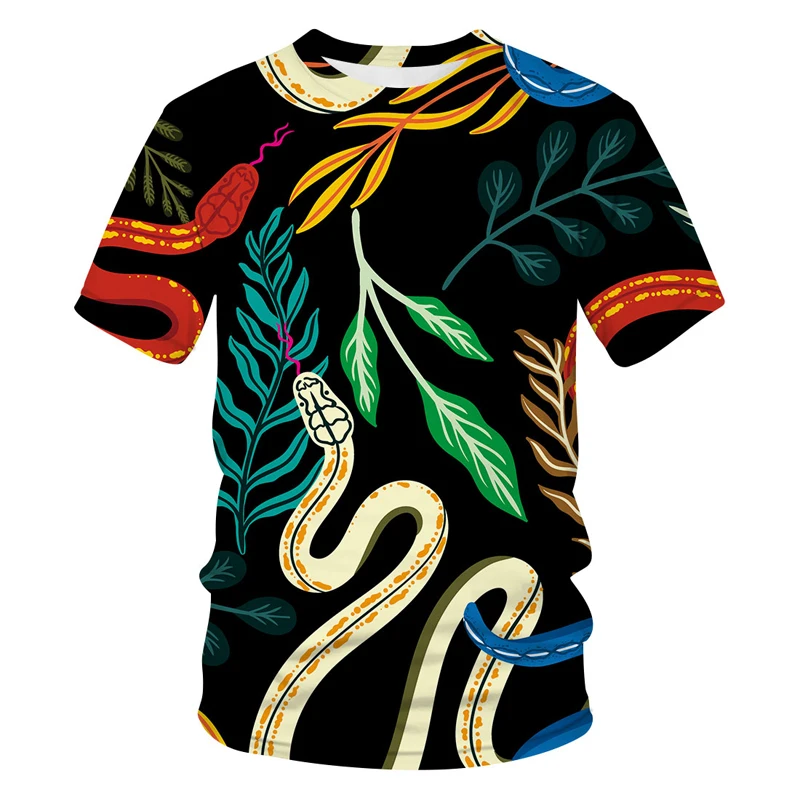 

Abstract animal snake pattern 3d printed t-shirt fashion men's street casual sports shirt male O-neck oversized t-shirt