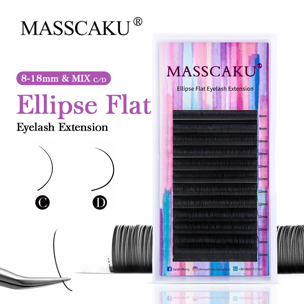 MASSCAKU Ellipse Flat Eyelash 0.15/0.20/0.25 Silk Classic Individual Lashes  Eyelashes Wire Makeup Supplie  Soft Natural Lashes