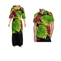 New Design Custom Polynesian Samoan Tribal Tapa Puletasi Tatau Pattern Maxi Dress Round Neck Two Piece Set Top Skirts Outfits - Image 3