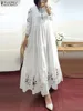 ZANZEA Women 3/4 Sleeve Floral Printed Elegant Muslim Maxi Dress Summer Fashion Ruffles Hem Party Sundress Robe Femme Vestido