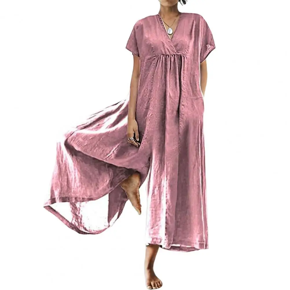 

Trendy Women Jumpsuit Solid Color High Waist Women Elegant Wide Leg Overalls Pants Comfortable Loose Jumpsuit Lady Garment