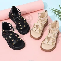 Summer New Kids Sandals Girls Princess Rivet Sandals Soft Children Beach Shoes Fashion Roman Sandals Size 21-36 Versatile 1