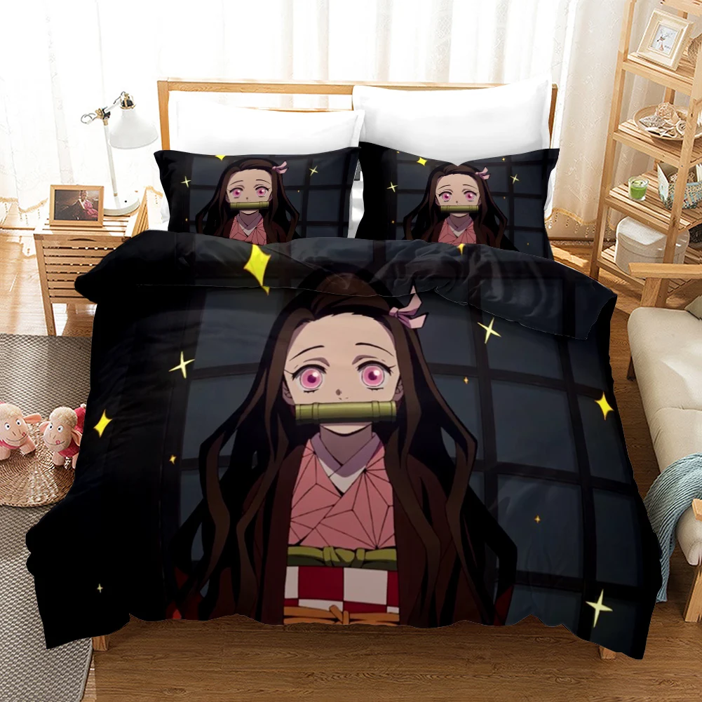 

Japan Demon Slayer Bedding Set Cartoon Anime Lovers Duvet Cover for Adults Bed Set Queen Twin King Size Kids Cute Home Textile