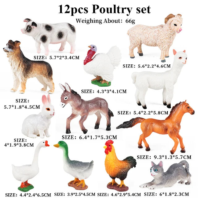 Oenux Montessori Miniature Lion Shark Horse Dinosaur Animals Model Set Action Figures Figurine Zoo Cute Education Kids Toy Gift - 12pcs-173