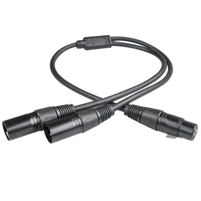 Professional Female to Male XLR 3 Pin Cable 1 to 2 Zinc Alloy Y Splitter Cord Foil Braided Shielded Microphone Line Amplifier