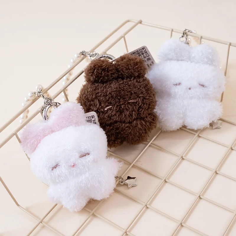 Adorable Fluffy Bunny Plush Keychain with Pearl Chain Decor