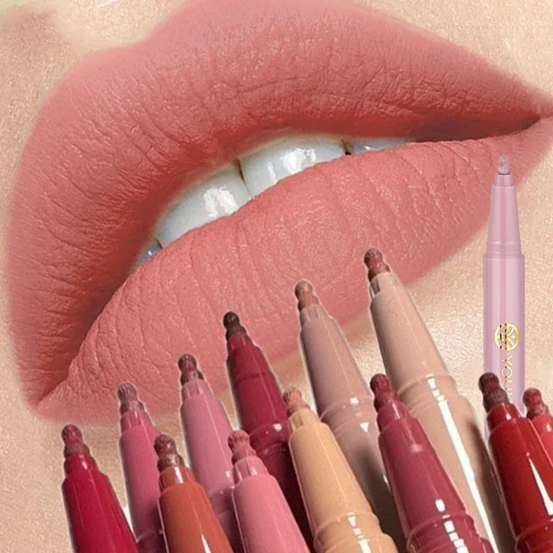 Matte Liquid Lip Liner Sponge Tip Lip Contour Pen Nude Pink Lipstick Pen Lasting Velvet Quick-dry Lip Glaze Hydrating Lipliner
