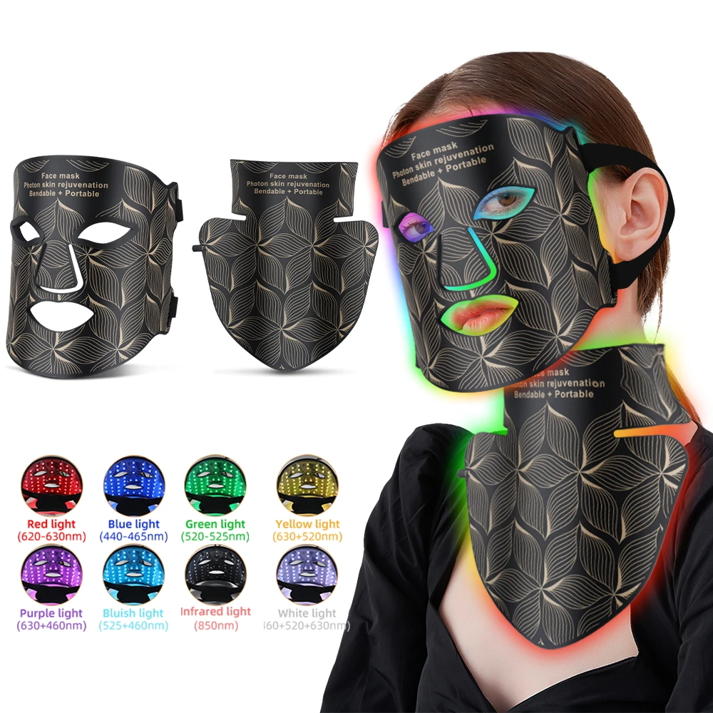 Red Light Therapy Face Mask Neck Led 8 Colors 850NM Near-infrared Red Light Therapy Mask Skin Care Device Anti-Aging