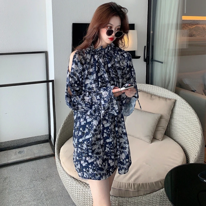 

2023 Summer Dress Sweet Rum Slouchy Off-shoulder Floral Design Sense Retro Fashion Versatile Free Shipping