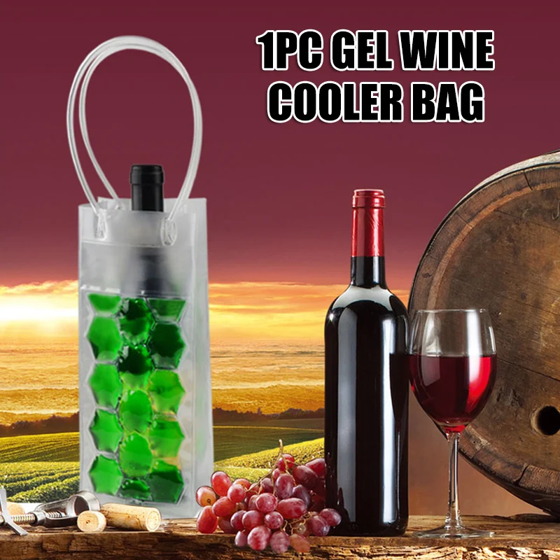 Wine Chills Bag Portable Ice Bag Sturdy Water-tight Reusable Foldable Wine Chiller Ice Plastic Cooler With Handle