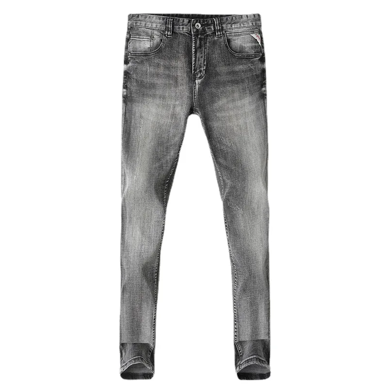 European Vintage Fashion Men Jeans Retro Black Gray Elastic Stretch Slim Fit Ripped Jeans Men Casual Designer Denim Pants Hombre