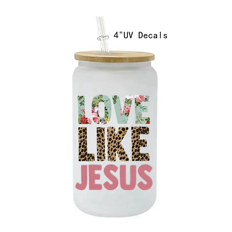 2PCS/lot New Religious Christian 3D UV Dtf Decals Transfer Sticker Love Like Jesus UV Decals for Cold Cup (not full wrap)