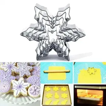 5Pcs/Set Metal Snowflake Shape Christmas Cookie Cutter Chocolate Soap Mold Baking Tools Kitchen Bakeware Fondant Cake Stencils 2