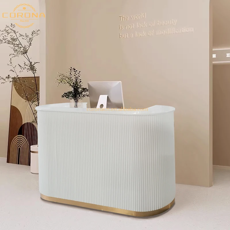 High Quality Half Round Wood Modern Pink Gold Front Reception Desk Beauty Salon