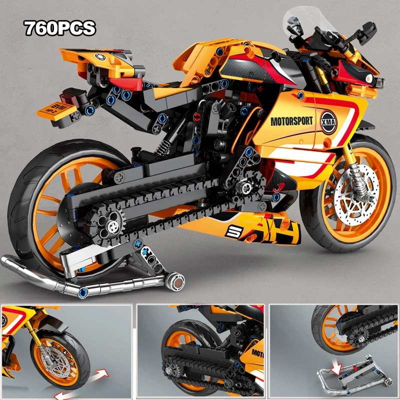 

760pcs High Tech Era Motorcycle Moto City Vehicles Car Racing Speed Motorbike Moc Model Building Blocks Bricks Toys Birthday
