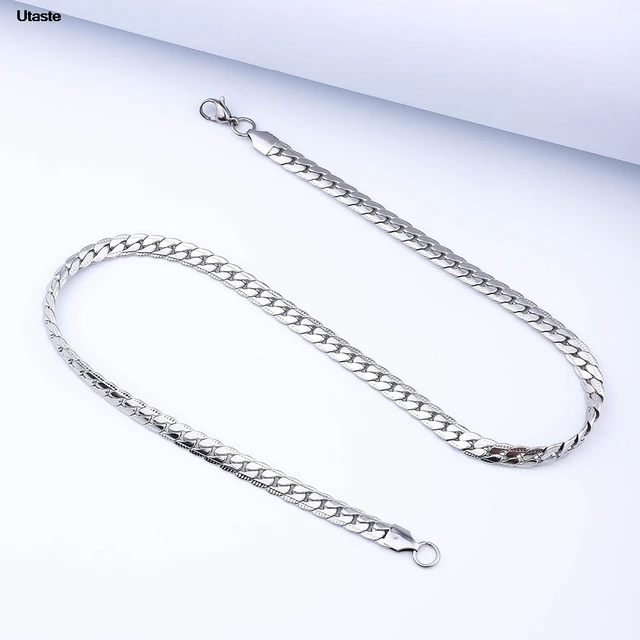 Collier latéral complet de 6mm, couleur or et argent 18K, chaîne de 8/18/20/24 pouces pour femmes et hommes, bijoux de fiançailles et de mariage à la mode
