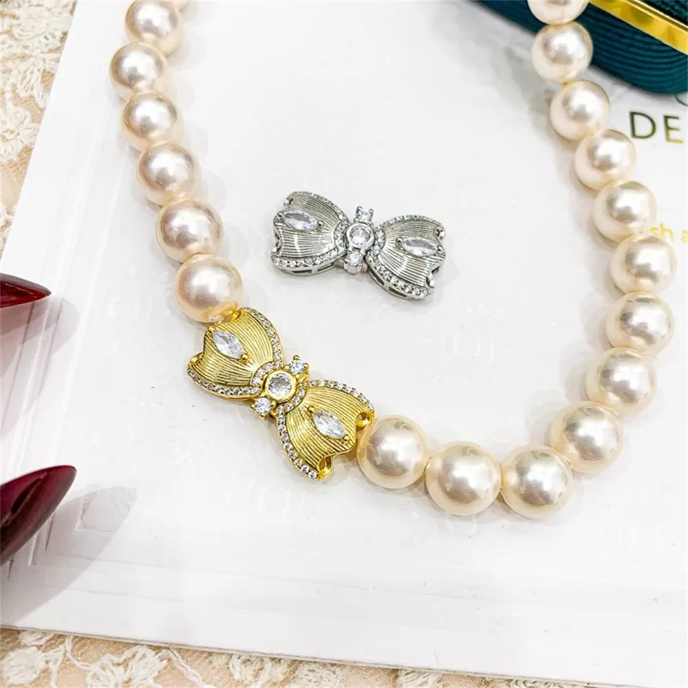 

DIY Pearl Gadgets S925 Sterling Silver Single-breasted Tab Buckle Bracelet Necklace Sweater Chain Hand-beaded Buckle K223