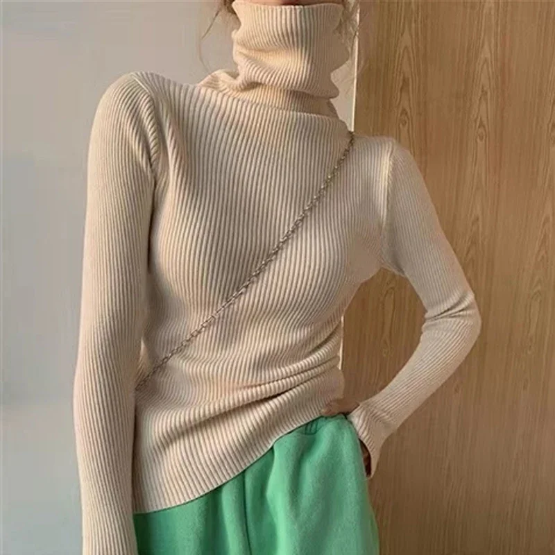 Autumn and Winter New Women's Clothing Turtleneck Women's Long-sleeved Sweater Solid Color Elegant Knitwear Bottoming Jumper