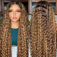 Perruque Lace Frontal Wig naturelle bouclée, cheveux humains, à reflets, 13x6, 13x4, 13x4, Lace Front Wig 2