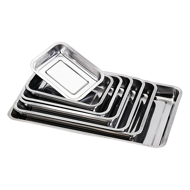 

1PCS Deep Service Storage Tray Pan Stainless Steel BBQ Plates For Food Container Steamed Dishes Kitchen Pastry Baking Tools