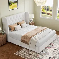 Full Size Bed Frame with Velvet Tufted Headboard, Curved Wingback Design, Wooden Slats Support, Upholstered Bed Frame 1