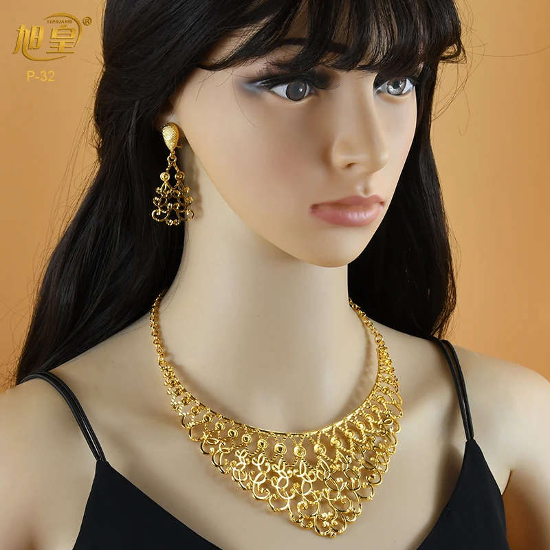 Jewelry Sets Jewelry Set Women Earrings Chain Necklace XUHUANG Ethiopian Gold Color Jewelry Set For Women Dubai Bridal Wedding Necklace And Earring Set Moroccan African Jewelry Gift
