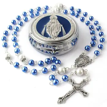 Glass Pearl Virgin Mary Rosary 1