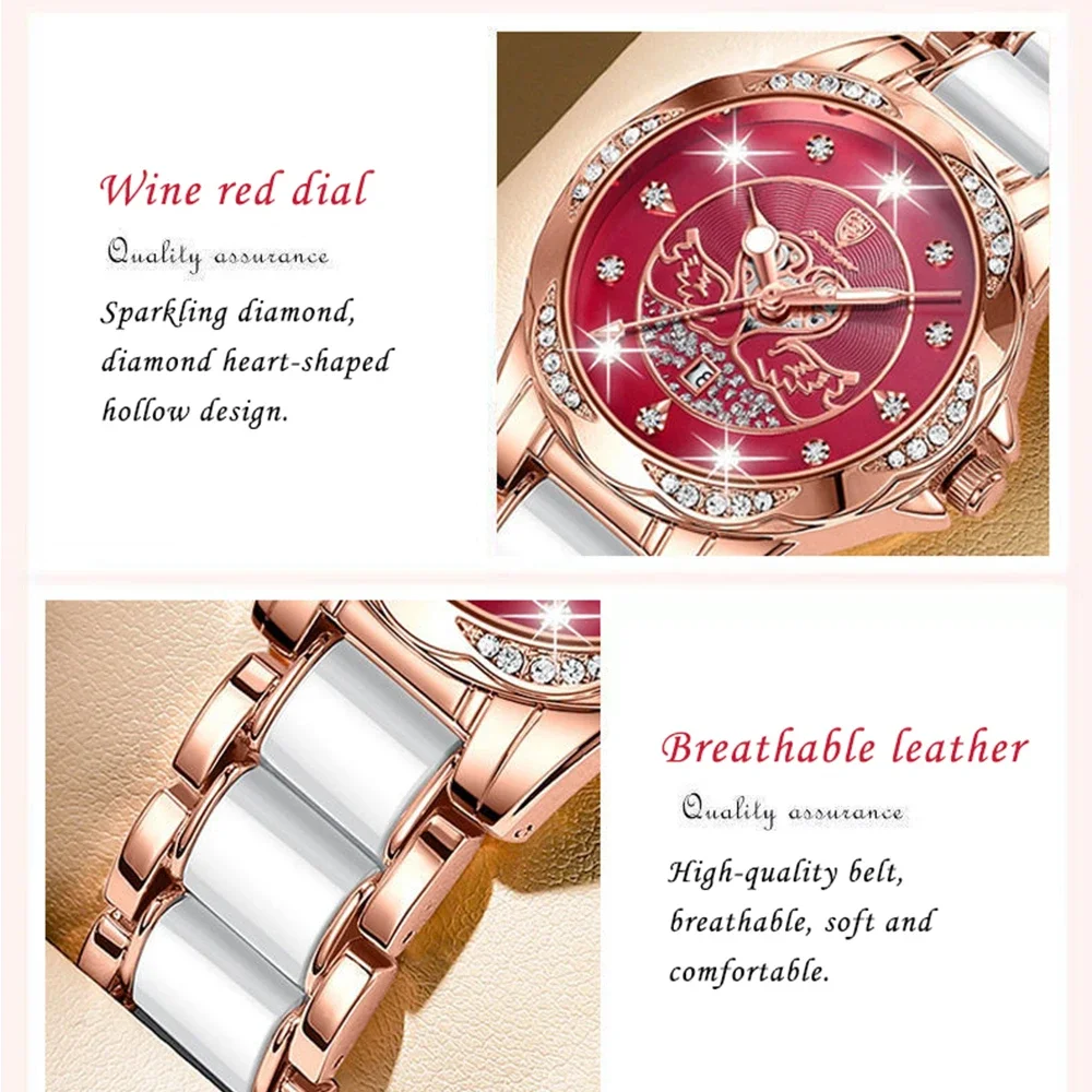Swiss Luxury Waterproof Luminous Ladies Watch Rhinestone Double Swan Love Heart Quartz Watch for Women Wristwatch Free Shipping