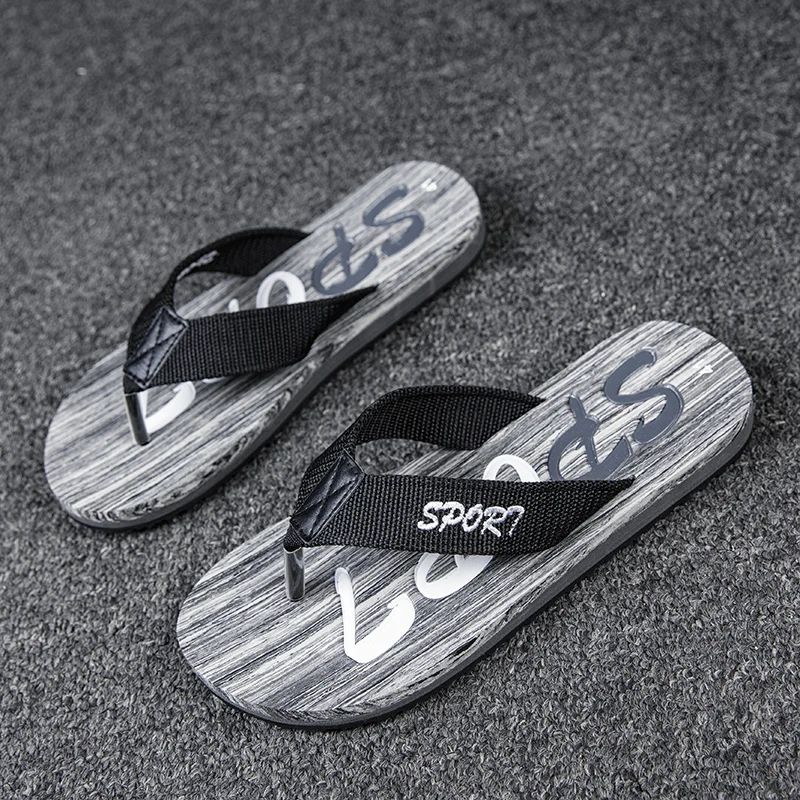 Men's Slippers Summer Outdoor Flip Flops Men Slippers Clogs Couple Men Beach Slippers Wood Grain Non-slip Men Slippers Footwear