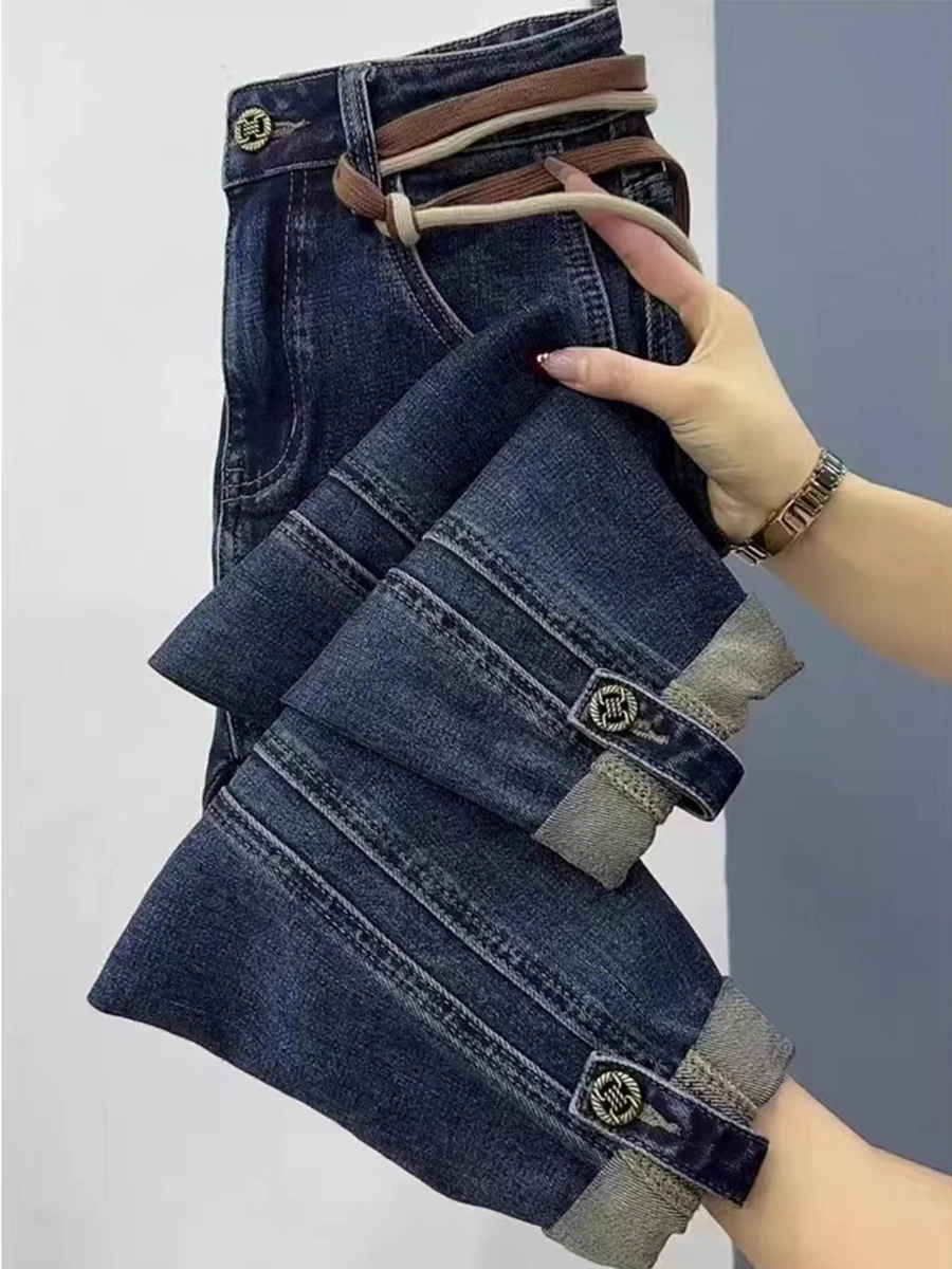 

2024 Straight Jeans Women Korean Fashion Streetwear High Waist Wide Leg Denim Pants Female Loose Mopping Jean Trouser R86