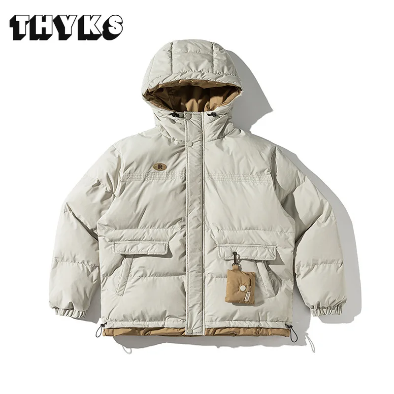

Men's Winter Solid Color Hooded Cotton Jacket Retro Loose Cotton Coat Casual Versatile Small Hanging Bag Decoration Warm Jackets