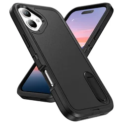 Enhanced Protective Armor Case - Durable Phone Cover & Carrying Bag - iPhone 15 Plus (Black)