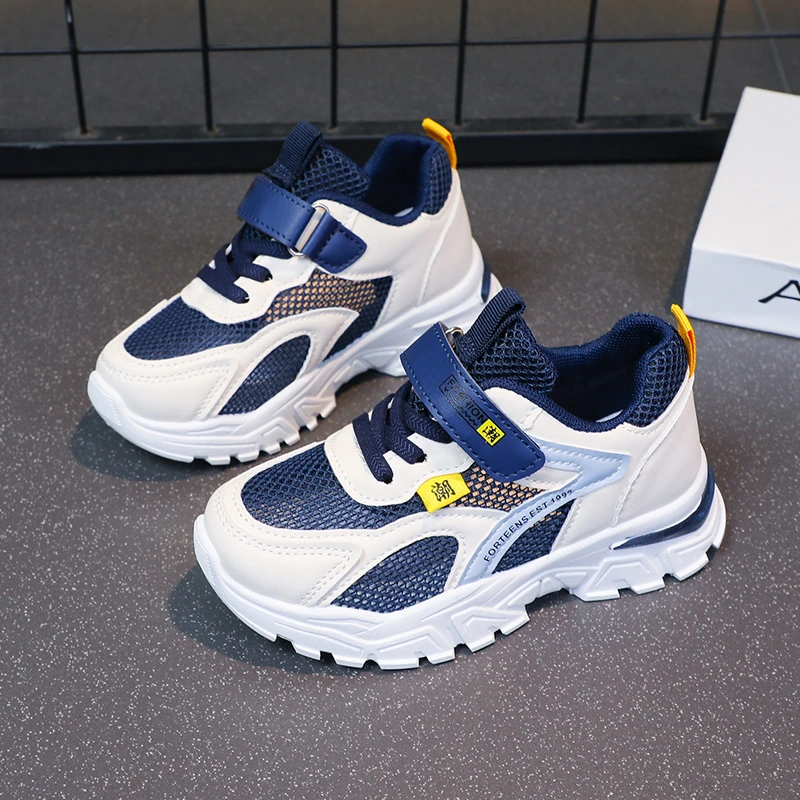 Children's Sports Leisure Shoes Blue Color Combination Soft Non-slip Boys Girls Single Shoes Black Fashion Kids Sneakers