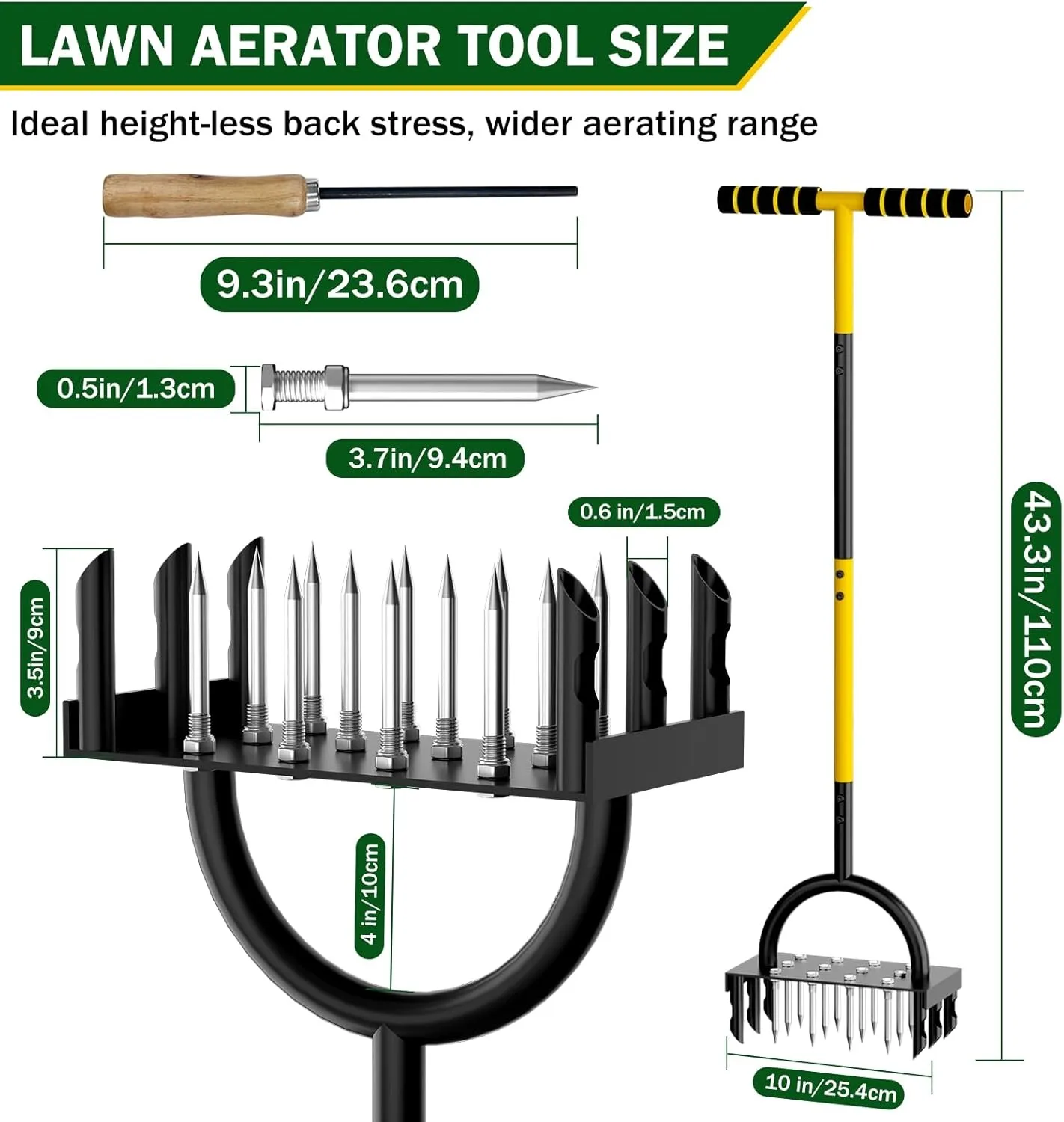 2-in-1 Manual Lawn Aerator Tool 16 Metal Spikes 8 Corer Plugs