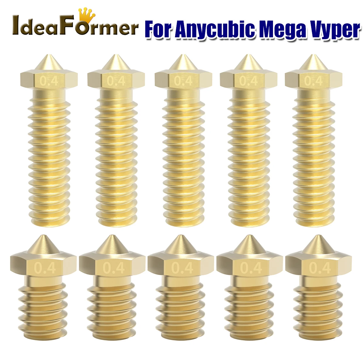 5Pcs Volcano V6 Nozzle All Metal  Brass Volcano Extruder V6 Print Head Nozzles For Anycubic Mega Vyper