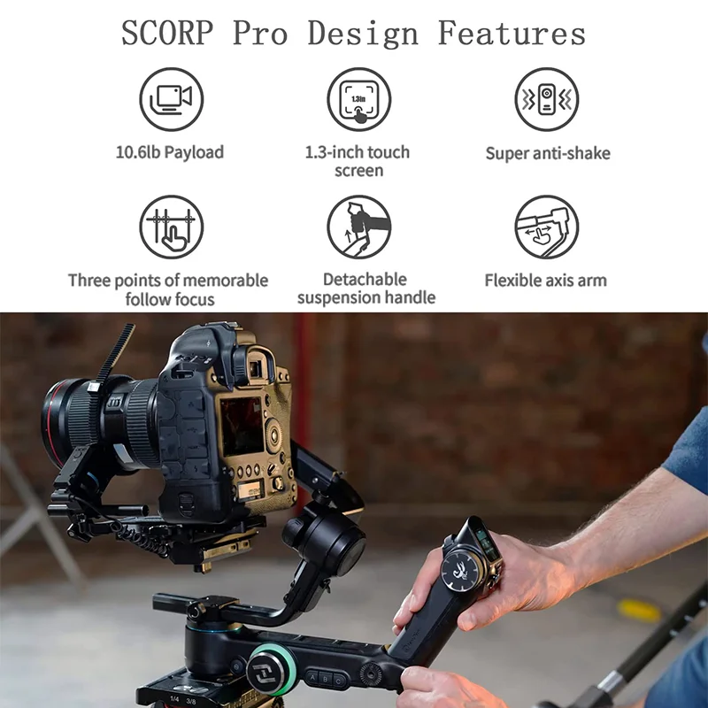 FeiyuTech SCORP Pro Official 3-Axis Gimbal Stabilizer for DSLR Mirrorless  Camera 10.6lb load Detachable Remote OLED Screen Ctrl