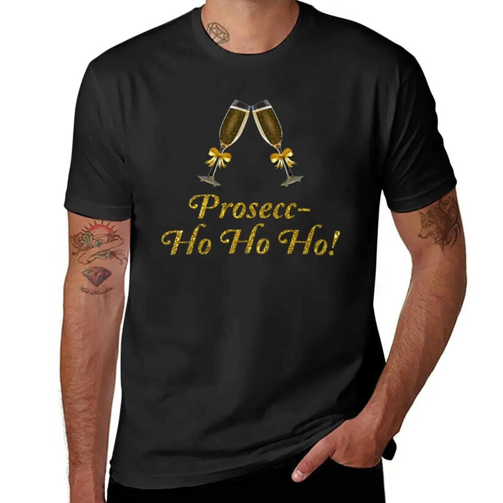 Prosecco-Ho Ho Ho! Divertente Prosecco Pun Christmas Party Design T-Shirt Vestiti Carini Vestiti Anime Magliette Pesanti Per Uomo