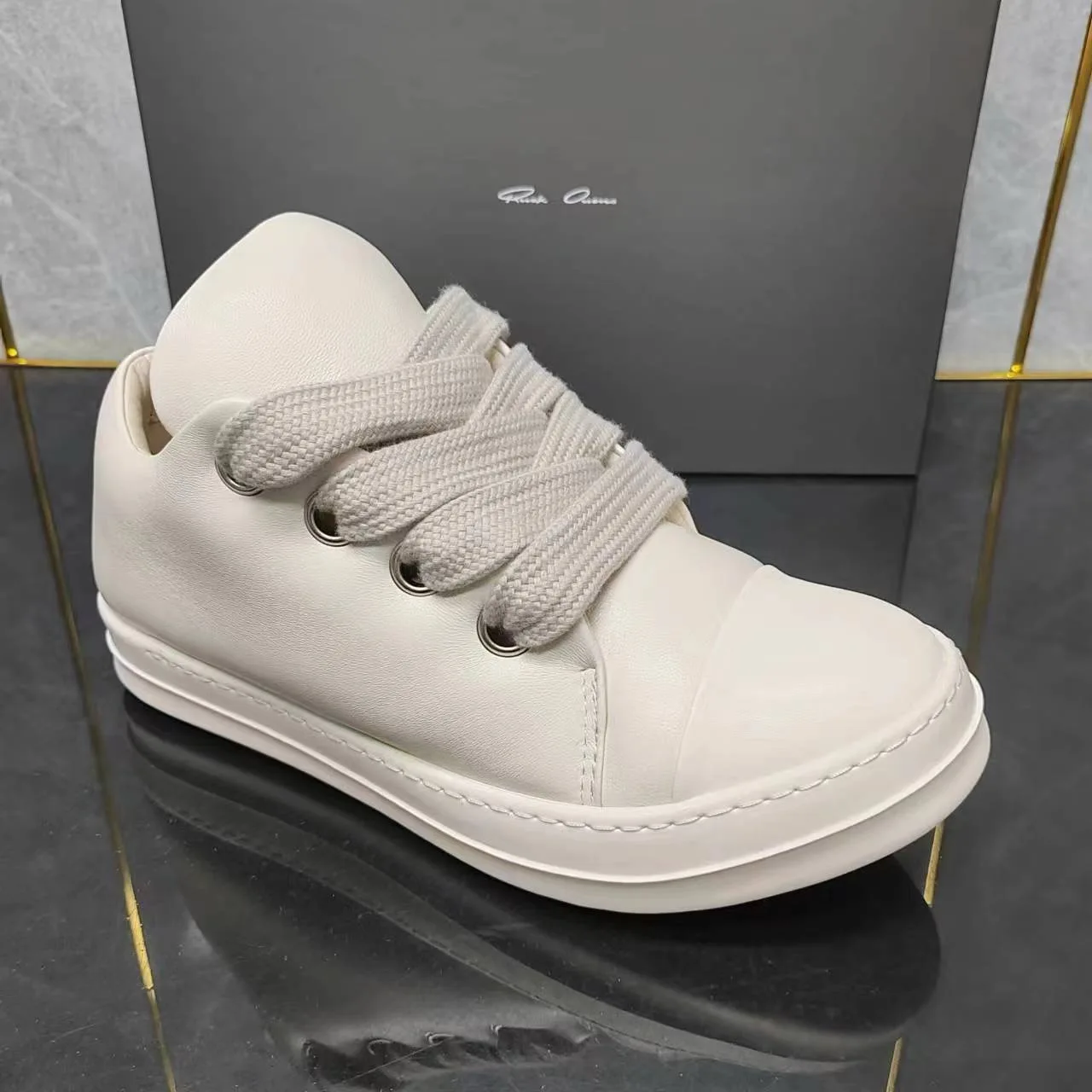 Rick Shoes Owens Jumbo Laces Man for Leather Casual Sneakers Women's Male Bread Style Designer Winter HighQualityFreeShippping 4