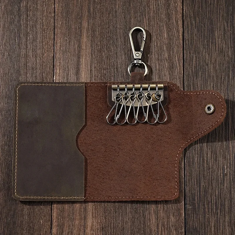 Luxury Leather Key Holder with Card Slot and Integrated Lock Storage