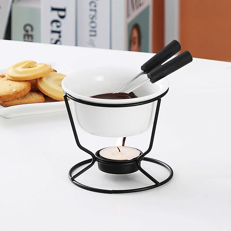 Ceramic White chocolate melting pot with metal stand for DIY fondue