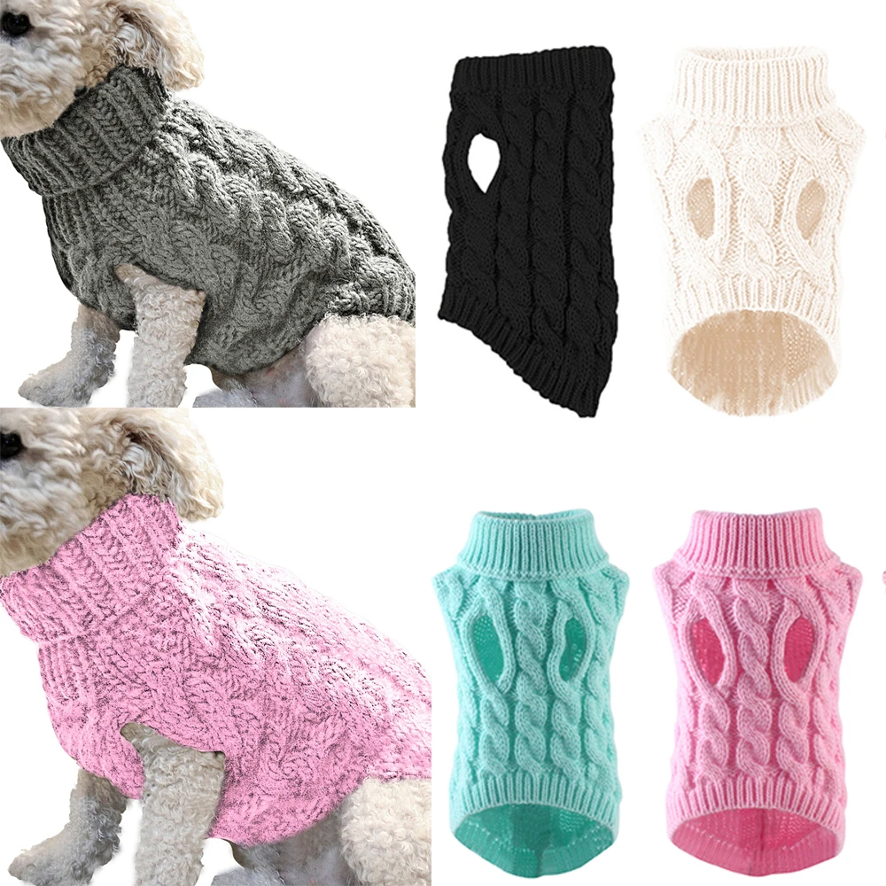 Warm Dog Cat Sweater Clothing Winter Turtleneck Knitted Pet Cat Puppy