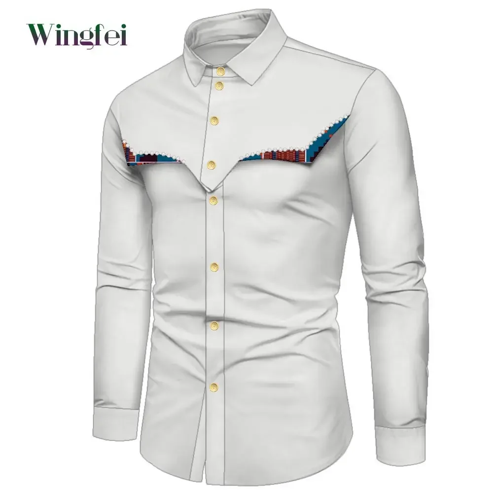 

African Shirts for Men Long Sleeve Dashiki Shirts Patchwork Casual Men African Tops African Mens Clothing Slim Fits WYN1849