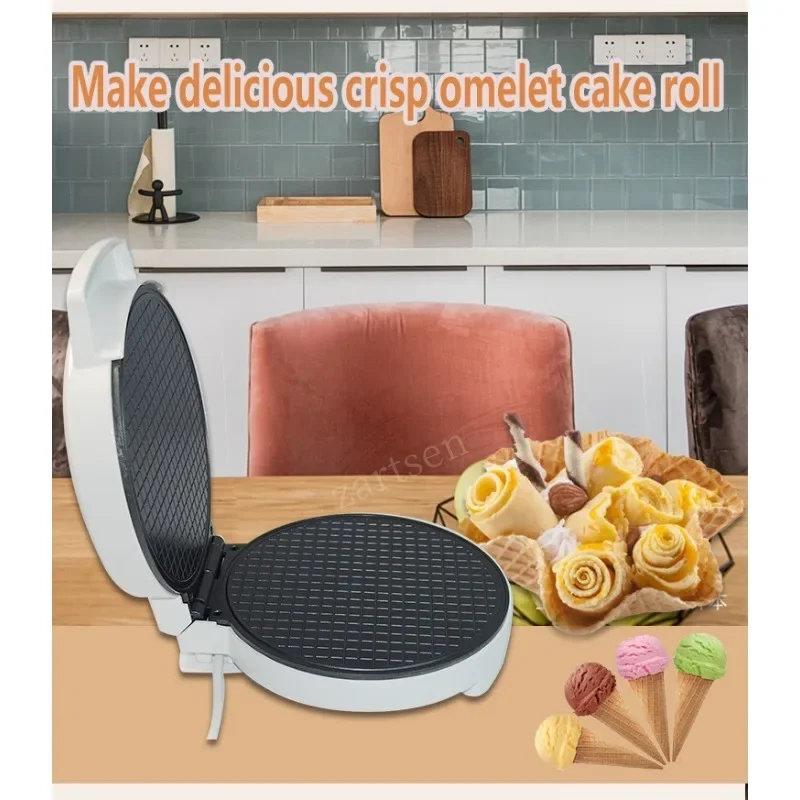 Electric Crispy Egg Roll Maker Omelet Sandwich Iron Crepe Baking Pan Waffle Pancake Oven DIY Ice Cream Cone Machine