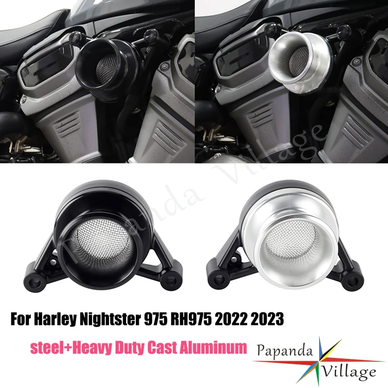 

Black/Silver Motorcycle Air Cleaner Intake System Kit 2.5" Spun Air Filter Velocity Stack For Harley Nightster 975 RH975 22-23