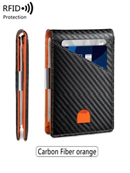 Sleek RFID-Blocking Minimalist Men's Wallet - Double Fold, Slim Front Pocket Card Holder, 12-Card Capacity (QB345-Carbonorange)