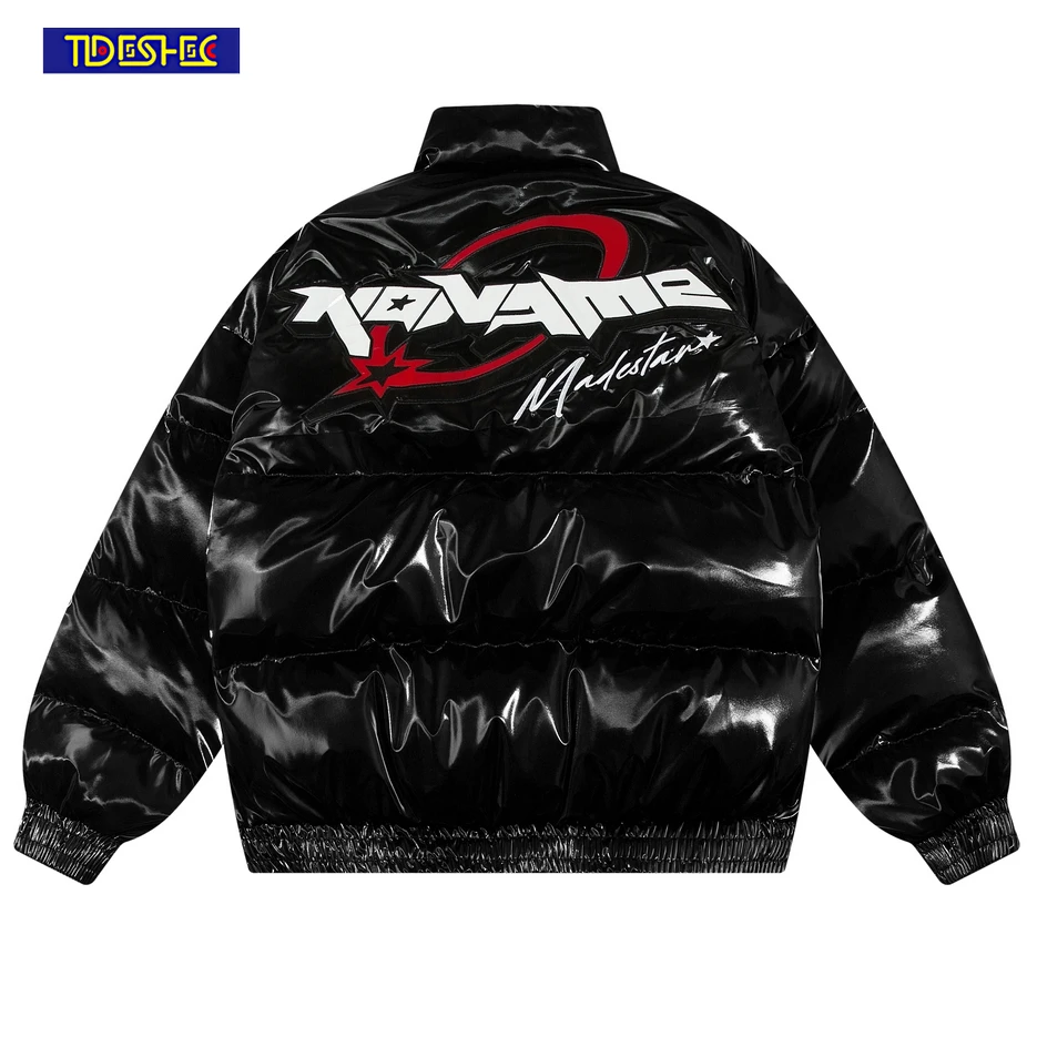 

American Streetwear Letter Embroidery Padded Jackets Oversized Winter Thick Warm Puffer Coats Unisex Hip Hop Parkas Men Clothing