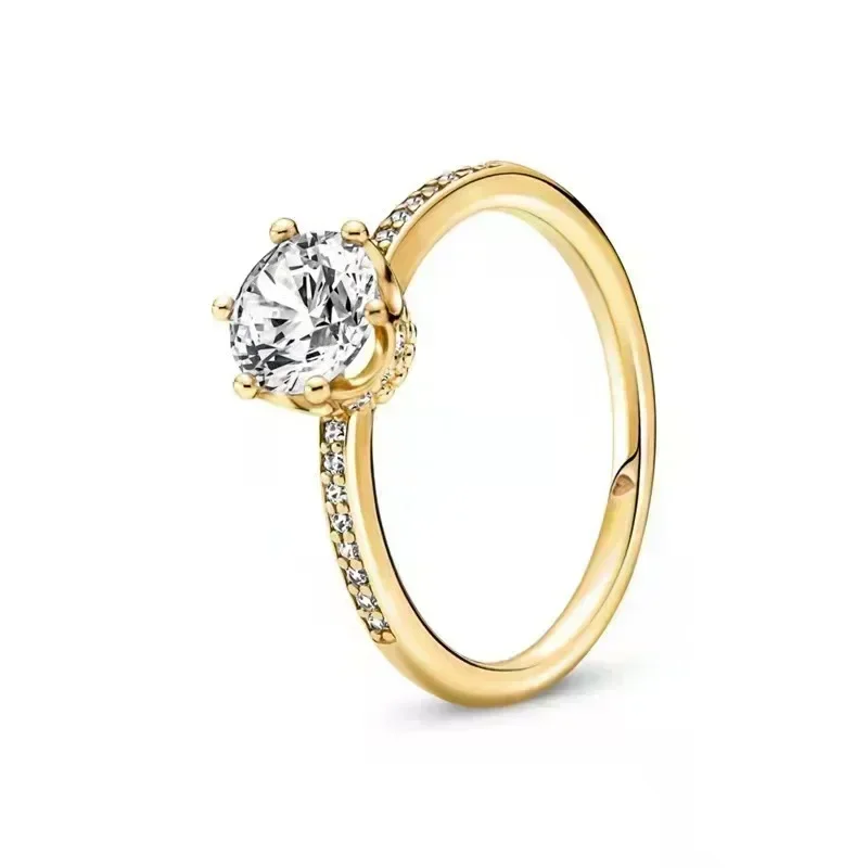 Exquisite Gold Series Sterling Silver Heart Crown Ring - Fashionable Charm Jewelry Gift