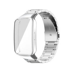 Stainless Steel Smartband Bracelet with Screen Protector Case for Honor Band  6 (Silver - Silver case)
