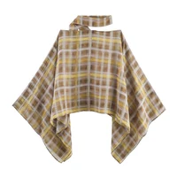 Chic Fashion Plaid Midi Skirts Two Piece Sets For Women 2025 New Scarf Collar Cape Tops Women's Suits Elegant Woman Outfits ﻿ - Image 4